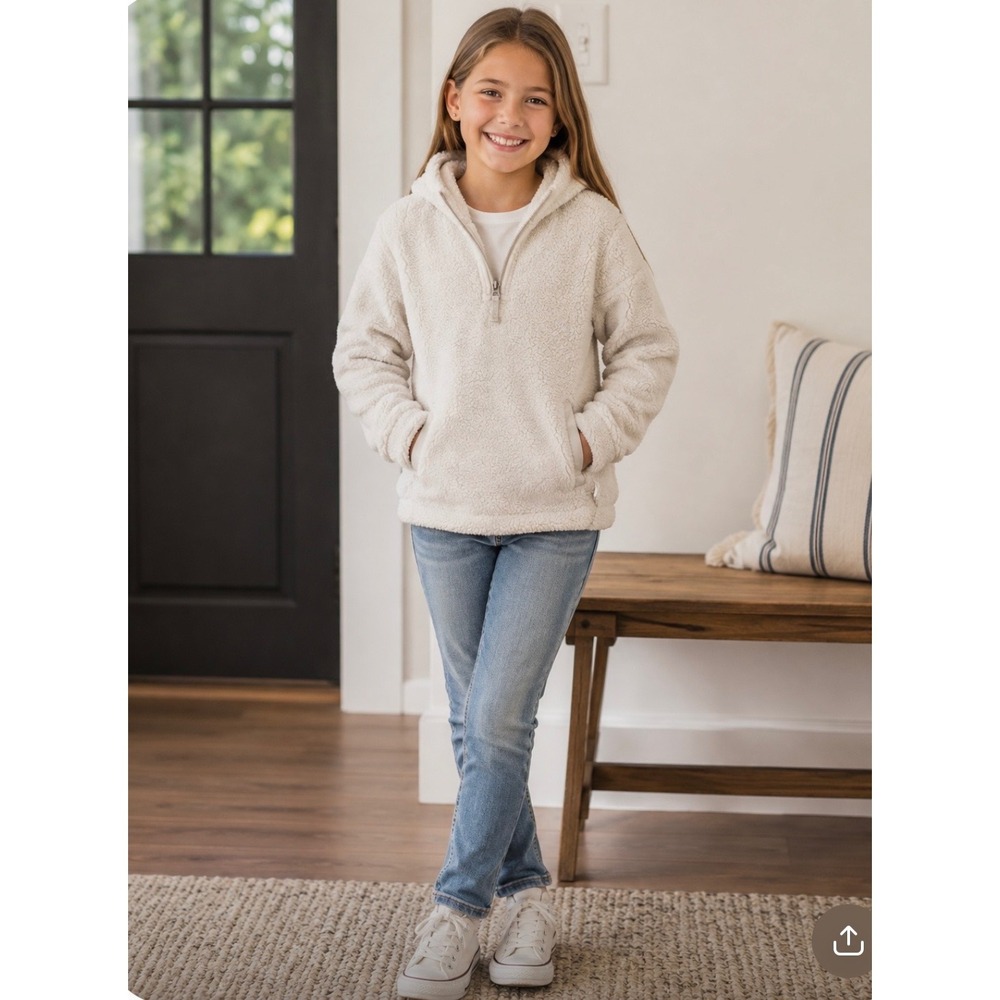 Abercrombie Kids Cream Sherpa Quarter Zip Hoodie Fleece Sweatshirt 9/10